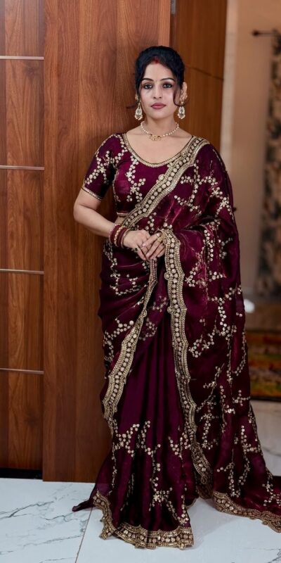 NC 5524 Maroon Color Space Silk Saree with Embroidery Work & Zari Work. Best Price ₹2149. Delivery 4-6 Working Days. Shop now. | Designer Sarees, Modern Digital sarees, Sarees, Bollywood Sarees, Creative Sarees, Embroidered Sarees, Ethnic Saree, Party Wear Sarees