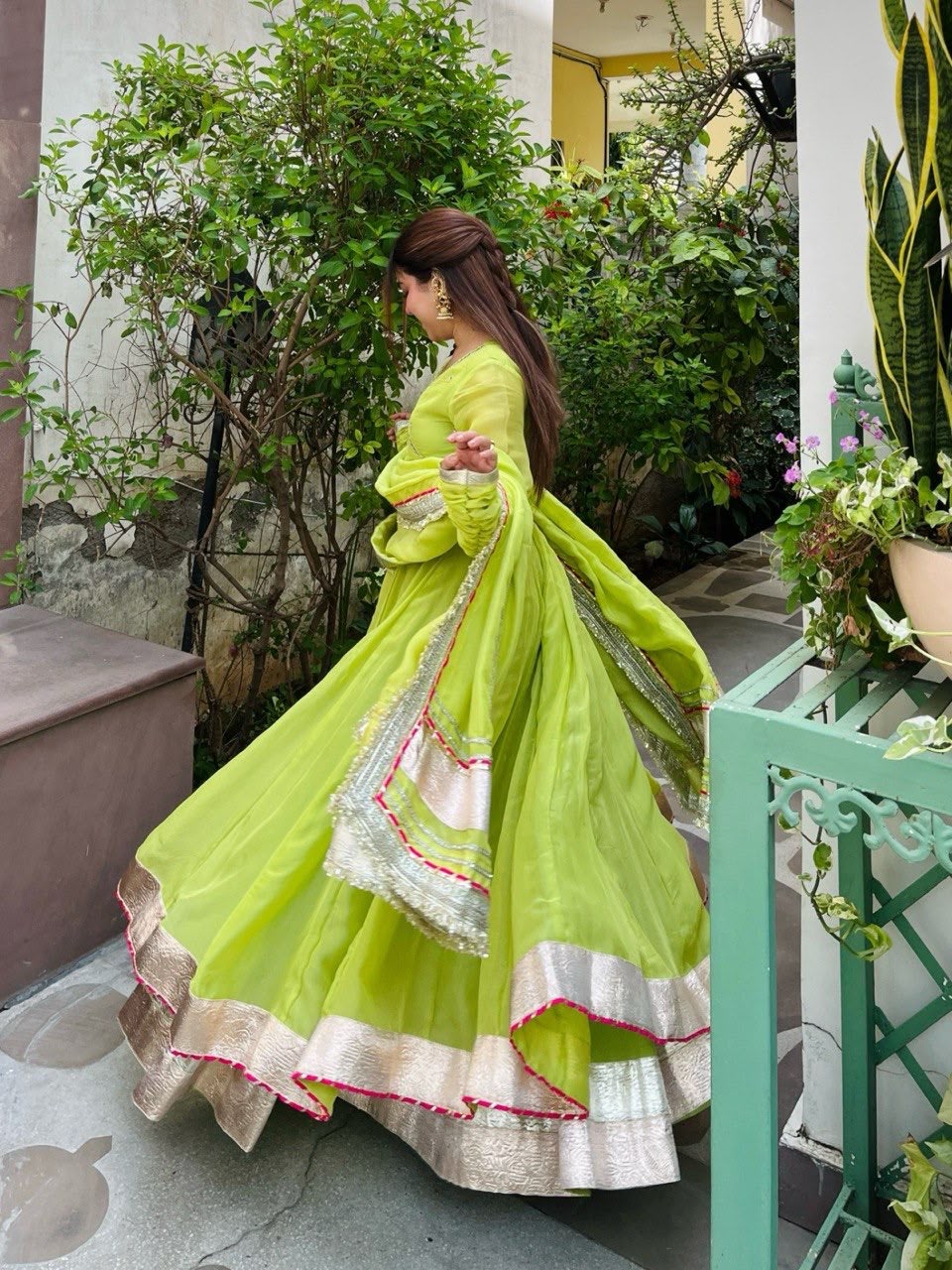 RTC 6048 Parrot Green | Parrot Tabby Organza Silk Gown with Hand Work & Mirror Work. Special Price ₹2549. Delivery 4-6 Working Days. Shop now. | Gowns, Bollywood Gowns, Creative Gowns, Designer Gowns, Embroidered Gowns, Party Wear Gowns