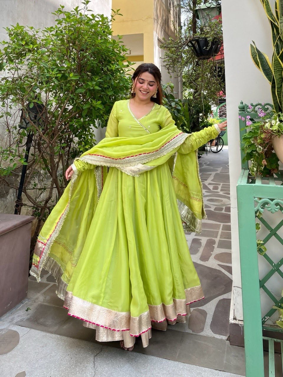 RTC 6048 Parrot Green | Parrot Tabby Organza Silk Gown with Hand Work & Mirror Work. Special Price ₹2549. Delivery 4-6 Working Days. Shop now. | Gowns, Bollywood Gowns, Creative Gowns, Designer Gowns, Embroidered Gowns, Party Wear Gowns