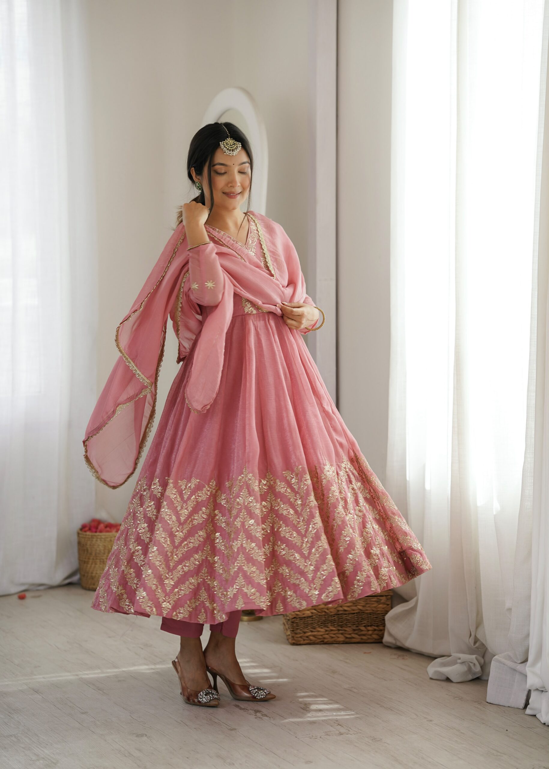 JF 050 Peach Embroidery Work & Sequins Work Salwar Suit in Peach Crunchy Silk. Festive Deal ₹2099. Delivery 4-6 Working Days. Shop now. | Anarkali Suits, Bollywood Anarkali, Creative-Anarkali, Designer Anarkali, Embroidered Anarkali, Party Wear Anarkali