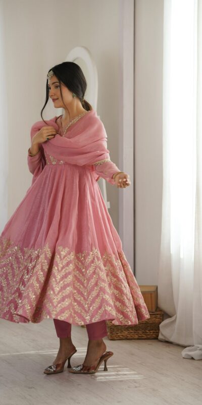 JF 050 Peach Embroidery Work & Sequins Work Salwar Suit in Peach Crunchy Silk. Festive Deal ₹2099. Delivery 4-6 Working Days. Shop now. | Anarkali Suits, Bollywood Anarkali, Creative-Anarkali, Designer Anarkali, Embroidered Anarkali, Party Wear Anarkali