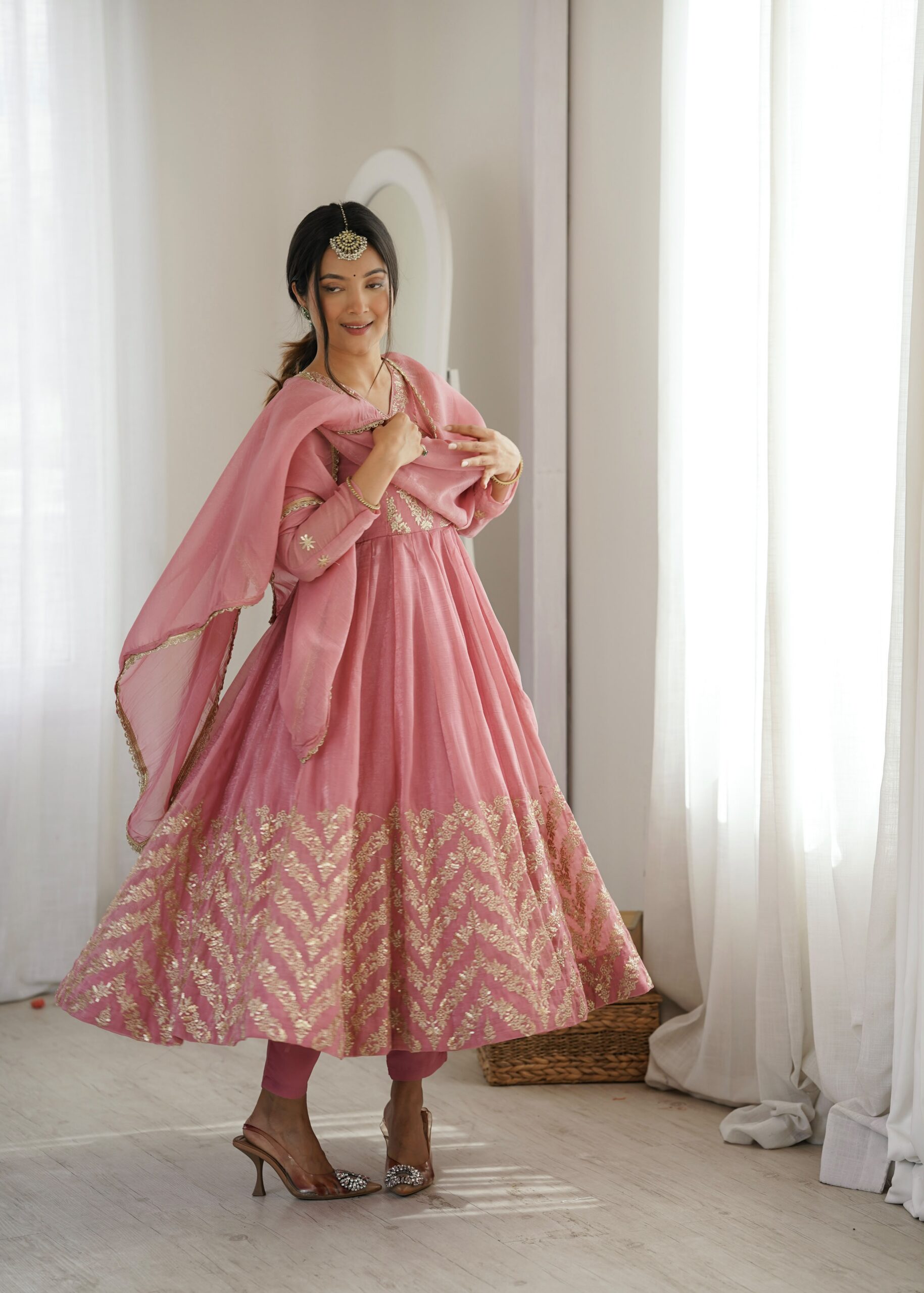 JF 050 Peach Embroidery Work & Sequins Work Salwar Suit in Peach Crunchy Silk. Festive Deal ₹2099. Delivery 4-6 Working Days. Shop now. | Anarkali Suits, Bollywood Anarkali, Creative-Anarkali, Designer Anarkali, Embroidered Anarkali, Party Wear Anarkali