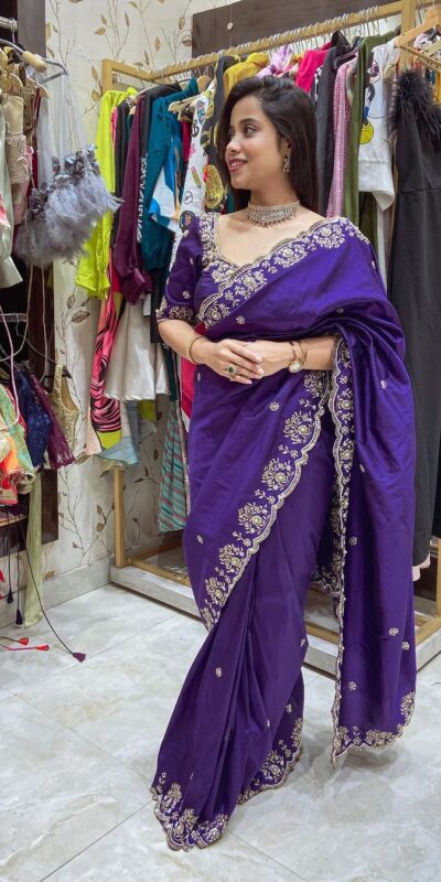 BT 398 Purple Purple Vichitra Silk Saree. Perfect for Wedding, Party, Holi, Anniversary, Engagement – Affordable Price ₹1799. Delivery 4-6 Working Days. | Designer Sarees, Modern Digital sarees, Sarees, Bollywood Sarees, Creative Sarees, Embroidered Sarees, Ethnic Saree, Party Wear Sarees