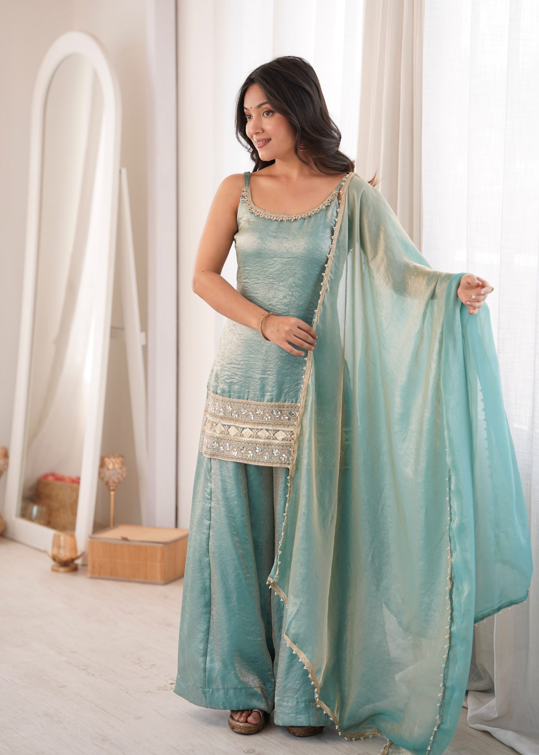 ZSR 3177 Sea Green in Doremon Crush Embroidery Work & Mirror Work Salwar Suit . Best Price ₹2099. Delivery 4-6 Working Days. Shop now. | Jump Suits, Salwar suit, Casual Suits, Creative suits, Designer Suits, Palazzo Suits, Party Wear Suits, Patiala Suits, Straight Suits