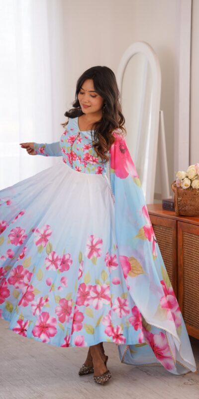 KB 308 Sky Blue Sky Blue Organza Silk Salwar Sui Perfect for Wedding, Party, Housewarming, Ganesh Chaturthi, Reception – t. Affordable Price ₹1999. Delivery | Anarkali Suits, Bollywood Anarkali, Creative-Anarkali, Designer Anarkali, Embroidered Anarkali, Party Wear Anarkali