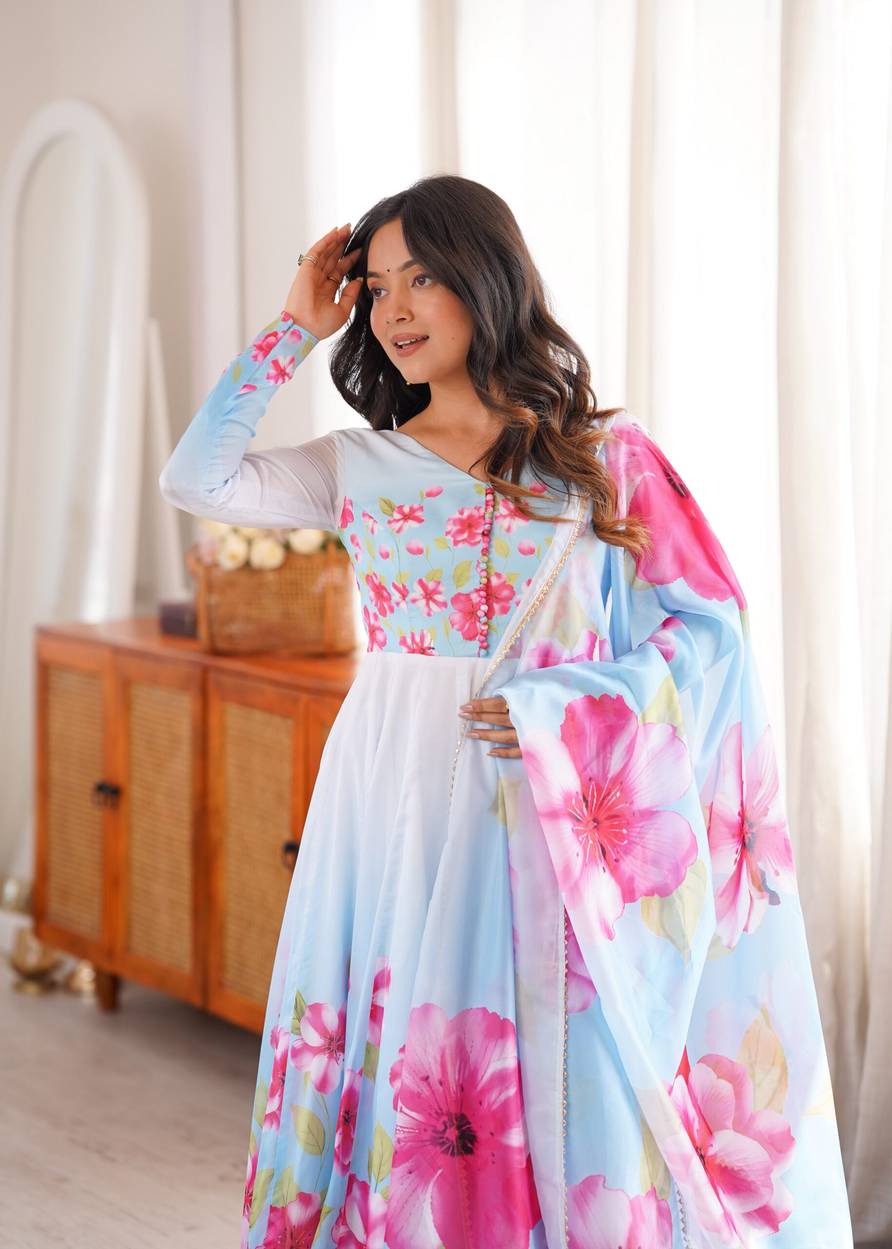 KB 308 Sky Blue Sky Blue Organza Silk Salwar Sui Perfect for Wedding, Party, Housewarming, Ganesh Chaturthi, Reception – t. Affordable Price ₹1999. Delivery | Anarkali Suits, Bollywood Anarkali, Creative-Anarkali, Designer Anarkali, Embroidered Anarkali, Party Wear Anarkali