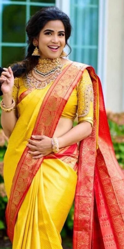 KP 2092 Yellow Color Yellow Soft Lichi Silk Saree with Jacquard Work. Best Price ₹1449. Delivery 4-6 Working Days. Shop now. | Designer Sarees, Modern Digital sarees, Sarees, Bollywood Sarees, Creative Sarees, Embroidered Sarees, Ethnic Saree, Party Wear Sarees