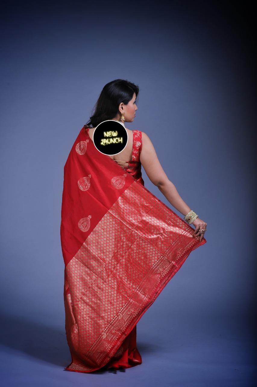 KP 2072 Red Color Yellow Soft Lichi Silk Saree with Jacquard Work. Best Price ₹1299. Delivery 4-6 Working Days. Shop now. | Designer Sarees, Modern Digital sarees, Sarees, Bollywood Sarees, Creative Sarees, Embroidered Sarees, Ethnic Saree, Party Wear Sarees