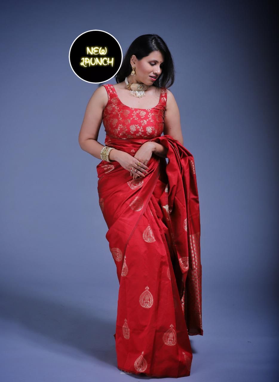 KP 2072 Red Color Yellow Soft Lichi Silk Saree with Jacquard Work. Best Price ₹1299. Delivery 4-6 Working Days. Shop now. | Designer Sarees, Modern Digital sarees, Sarees, Bollywood Sarees, Creative Sarees, Embroidered Sarees, Ethnic Saree, Party Wear Sarees