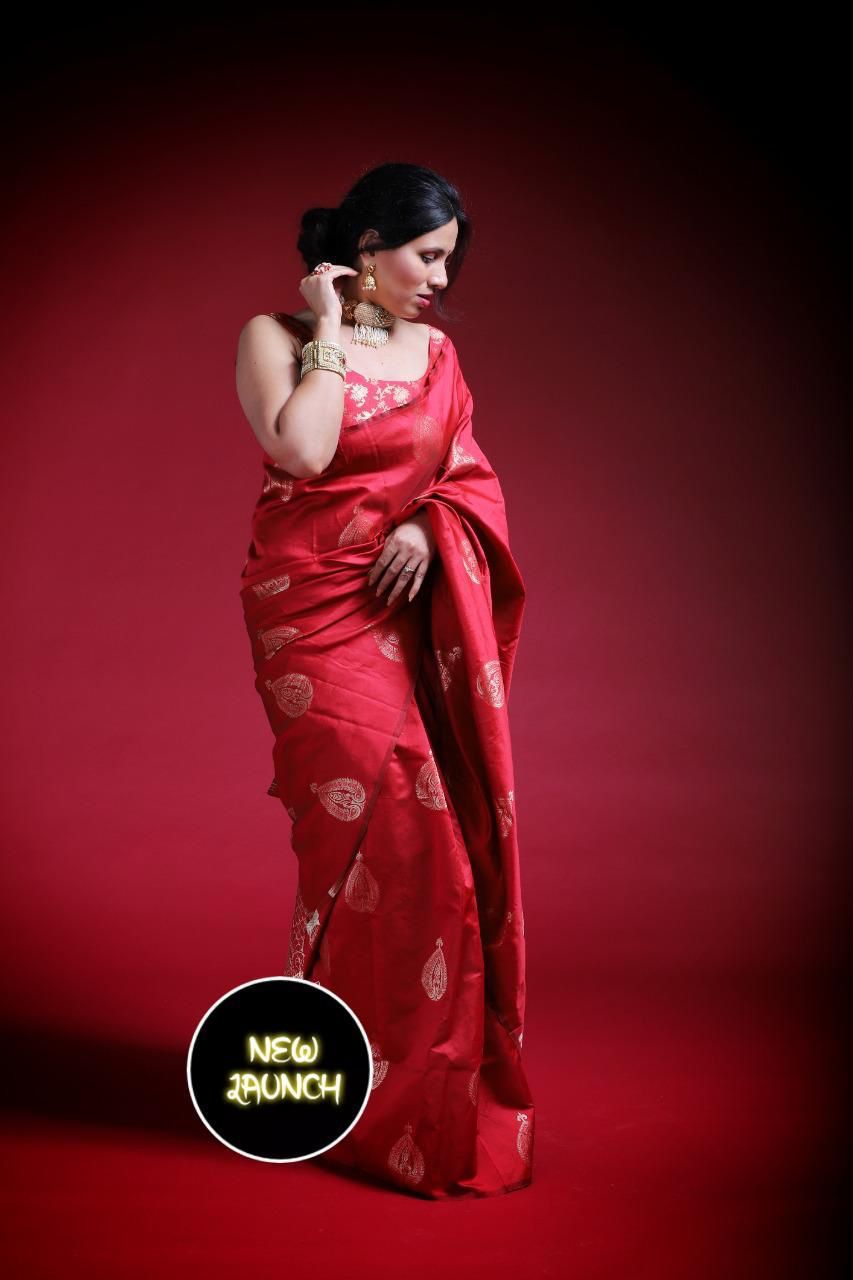 KP 2072 Red Color Yellow Soft Lichi Silk Saree with Jacquard Work. Best Price ₹1299. Delivery 4-6 Working Days. Shop now. | Designer Sarees, Modern Digital sarees, Sarees, Bollywood Sarees, Creative Sarees, Embroidered Sarees, Ethnic Saree, Party Wear Sarees