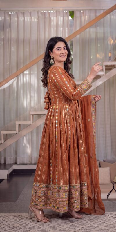 MD 3100 Orange Faux Blooming Gown Perfect for Wedding, Party, Pongal, Raksha Bandhan, Mehendi –. Introductory Price ₹2549. Delivery 4-6 Working Days | Gowns, Bollywood Gowns, Creative Gowns, Designer Gowns, Embroidered Gowns, Party Wear Gowns