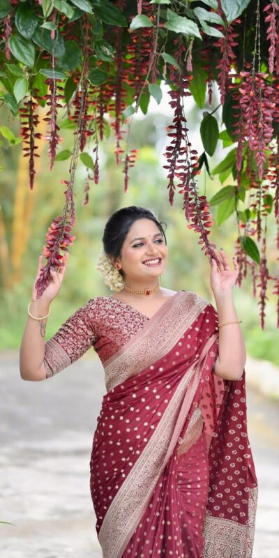 KPR 228 Red in Soft Lichi Silk Jacquard Work Designer Work Saree . Exclusive Offer ₹1349. Delivery 4-6 Working Days. Shop now. | Designer Sarees, Modern Digital sarees, Sarees, Bollywood Sarees, Creative Sarees, Embroidered Sarees, Ethnic Saree, Party Wear Sarees