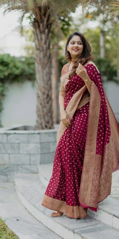 KPR 228 Red in Soft Lichi Silk Jacquard Work Designer Work Saree . Exclusive Offer ₹1349. Delivery 4-6 Working Days. Shop now. | Designer Sarees, Modern Digital sarees, Sarees, Bollywood Sarees, Creative Sarees, Embroidered Sarees, Ethnic Saree, Party Wear Sarees