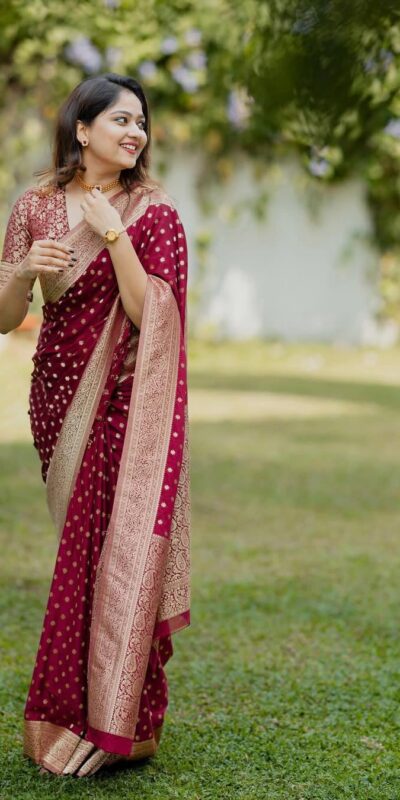 KPR 228 Red in Soft Lichi Silk Jacquard Work Designer Work Saree . Exclusive Offer ₹1349. Delivery 4-6 Working Days. Shop now. | Designer Sarees, Modern Digital sarees, Sarees, Bollywood Sarees, Creative Sarees, Embroidered Sarees, Ethnic Saree, Party Wear Sarees