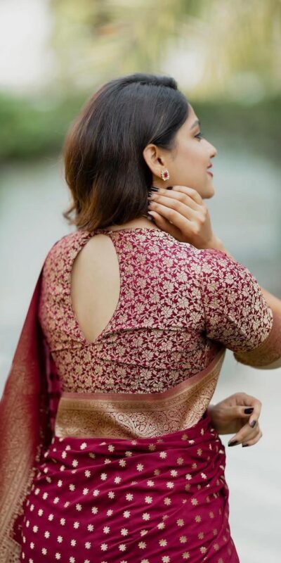 KPR 228 Red in Soft Lichi Silk Jacquard Work Designer Work Saree . Exclusive Offer ₹1349. Delivery 4-6 Working Days. Shop now. | Designer Sarees, Modern Digital sarees, Sarees, Bollywood Sarees, Creative Sarees, Embroidered Sarees, Ethnic Saree, Party Wear Sarees