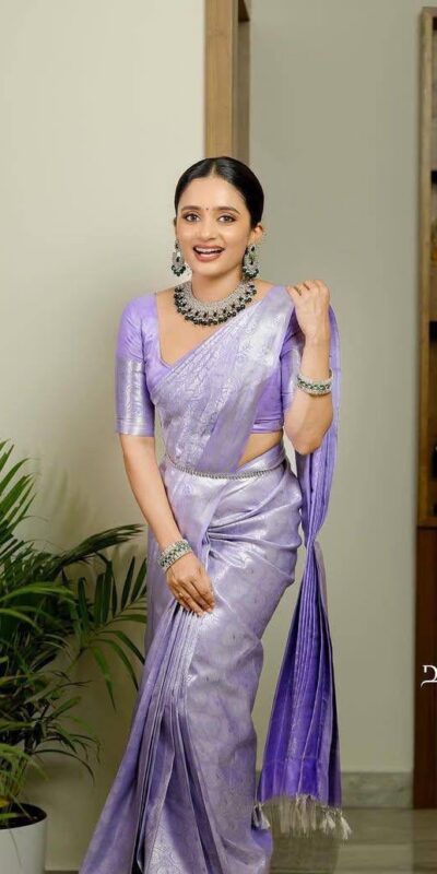 KPR 259 Lavender Soft Lichi Silk Saree with Lace Work & Lace Border. Introductory Price ₹1349. Delivery 4-6 Working Days. Shop now. | Designer Sarees, Modern Digital sarees, Sarees, Bollywood Sarees, Creative Sarees, Embroidered Sarees, Ethnic Saree, Party Wear Sarees