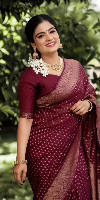 KPR 265 Maroon Soft Lichi Silk Saree with Lace Work & Lace Border. Introductory Price ₹1349. Delivery 4-6 Working Days. Shop now. | Designer Sarees, Modern Digital sarees, Sarees, Bollywood Sarees, Creative Sarees, Embroidered Sarees, Ethnic Saree, Party Wear Sarees