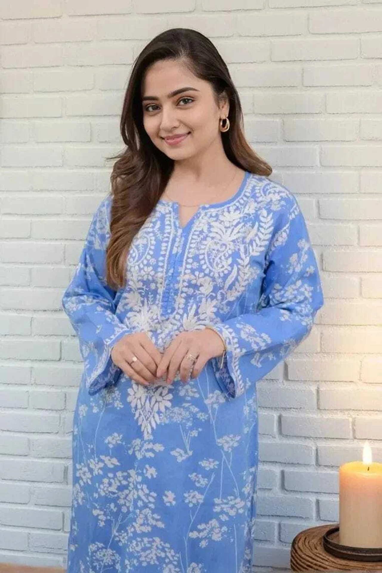 MF 1130 Blue in Colour Poly Cotton Chikenkari Work & Lace Work Kurti . Festive Deal ₹1499. Delivery 4-6 Working Days. Shop now. | Kurti, Bollywood Kurti, Creative Kurtis, Designer Kurti, Party Wear Kurti, Selfie Kurti