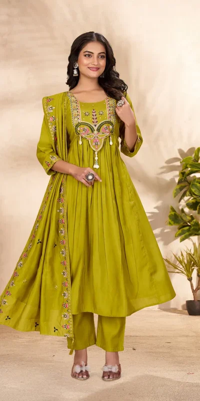 DIVA 136 Lime Green in Viscose Roman Silk Embroidery Work & Hand Work Salwar Suit . Best Price ₹2099. Delivery 4-6 Working Days. Shop now. | Jump Suits, Salwar suit, Casual Suits, Creative suits, Designer Suits, Palazzo Suits, Party Wear Suits, Patiala Suits, Straight Suits