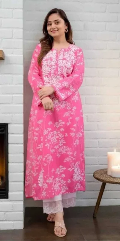 MF 1130 Pink in Colour Poly Cotton Chikenkari Work & Lace Work Kurti . Festive Deal ₹1499. Delivery 4-6 Working Days. Shop now. | Kurti, Bollywood Kurti, Creative Kurtis, Designer Kurti, Party Wear Kurti, Selfie Kurti