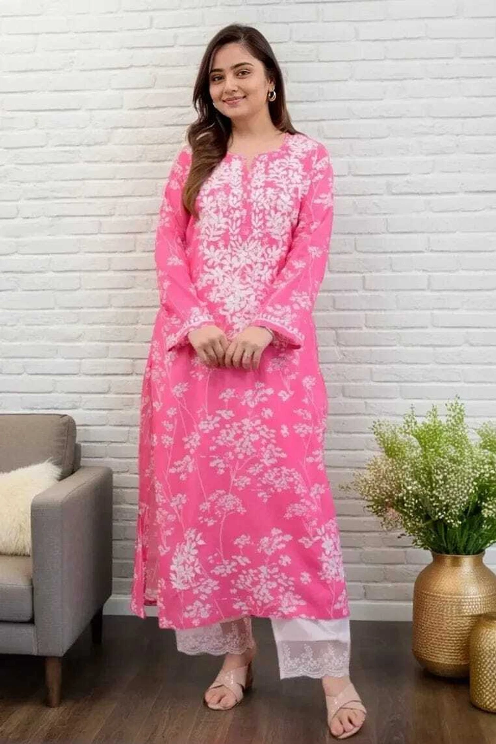 MF 1130 Pink in Colour Poly Cotton Chikenkari Work & Lace Work Kurti . Festive Deal ₹1499. Delivery 4-6 Working Days. Shop now. | Kurti, Bollywood Kurti, Creative Kurtis, Designer Kurti, Party Wear Kurti, Selfie Kurti