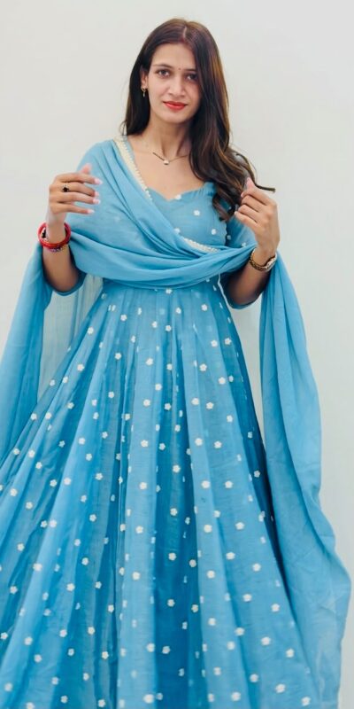 SRK 5358 Sky Blue with Thread Embroidery & Work Sky Blue Georgette Gown . Festive Deal ₹1899. Delivery 4-6 Working Days. Shop now. | Gowns, Bollywood Gowns, Creative Gowns, Designer Gowns, Embroidered Gowns, Party Wear Gowns