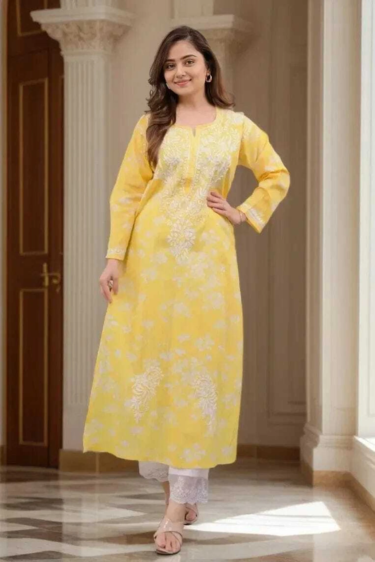 MF 1130 Yellow in Colour Poly Cotton Chikenkari Work & Lace Work Kurti . Festive Deal ₹1499. Delivery 4-6 Working Days. Shop now. | Kurti, Bollywood Kurti, Creative Kurtis, Designer Kurti, Party Wear Kurti, Selfie Kurti