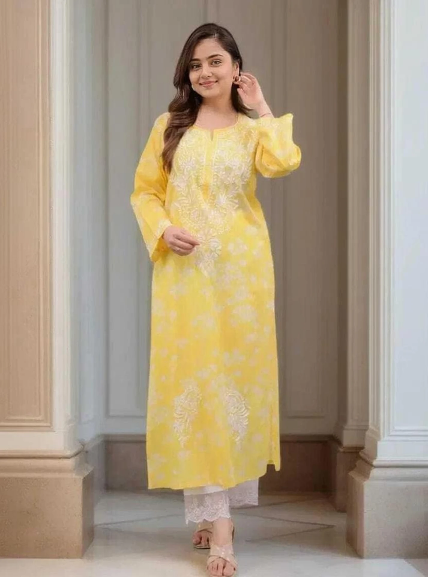 MF 1130 Yellow in Colour Poly Cotton Chikenkari Work & Lace Work Kurti . Festive Deal ₹1499. Delivery 4-6 Working Days. Shop now. | Kurti, Bollywood Kurti, Creative Kurtis, Designer Kurti, Party Wear Kurti, Selfie Kurti