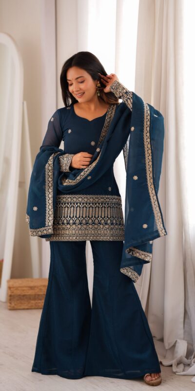 KB 309 Teal Blue | Teal Blue Crunchy Silk Salwar Suit with Sequins Work & Embroidery Work. Grab it for ₹2049. Delivery 4-6 Working Days. Shop now. | Jump Suits, Salwar suit, Casual Suits, Creative suits, Designer Suits, Palazzo Suits, Party Wear Suits, Patiala Suits, Straight Suits
