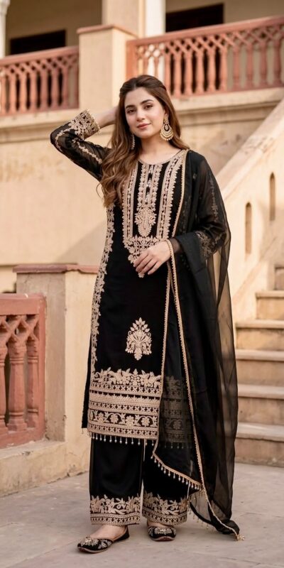 ST 247 Black | Black Faux Georgette Salwar Suit with Lace Work. Introductory Price ₹2449. Delivery 4-6 Working Days. Shop now. | Jump Suits, Salwar suit, Casual Suits, Creative suits, Designer Suits, Palazzo Suits, Party Wear Suits, Patiala Suits, Straight Suits