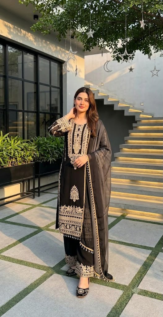ST 247 Black | Black Faux Georgette Salwar Suit with Lace Work. Introductory Price ₹2449. Delivery 4-6 Working Days. Shop now. | Jump Suits, Salwar suit, Casual Suits, Creative suits, Designer Suits, Palazzo Suits, Party Wear Suits, Patiala Suits, Straight Suits