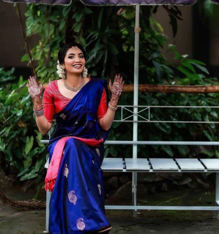 KP 2053 Blue in Soft Lichi Silk Jacquard Work Designer Work Saree . Exclusive Offer ₹1249. Delivery 4-6 Working Days. Shop now. | Designer Sarees, Modern Digital sarees, Sarees, Bollywood Sarees, Creative Sarees, Embroidered Sarees, Ethnic Saree, Party Wear Sarees