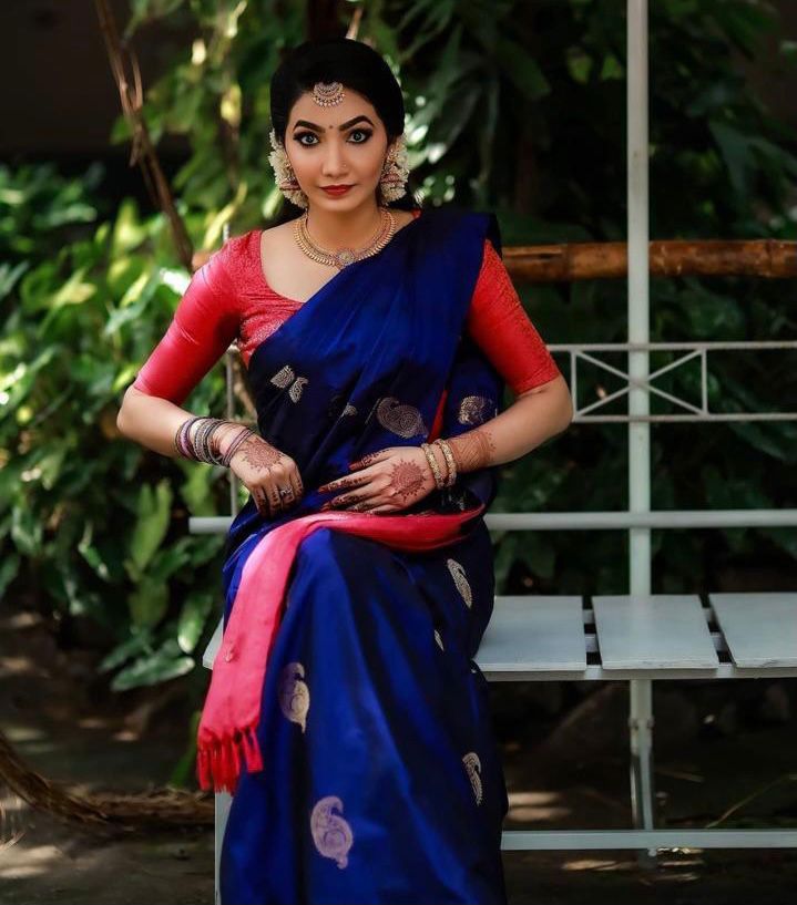KP 2053 Blue in Soft Lichi Silk Jacquard Work Designer Work Saree . Exclusive Offer ₹1249. Delivery 4-6 Working Days. Shop now. | Designer Sarees, Modern Digital sarees, Sarees, Bollywood Sarees, Creative Sarees, Embroidered Sarees, Ethnic Saree, Party Wear Sarees