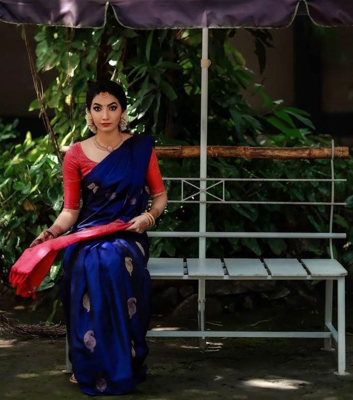 KP 2053 Blue in Soft Lichi Silk Jacquard Work Designer Work Saree . Exclusive Offer ₹1249. Delivery 4-6 Working Days. Shop now. | Designer Sarees, Modern Digital sarees, Sarees, Bollywood Sarees, Creative Sarees, Embroidered Sarees, Ethnic Saree, Party Wear Sarees