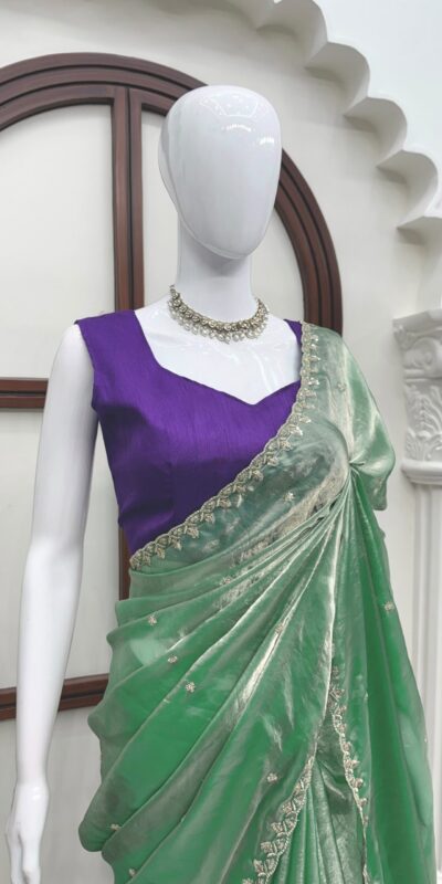 KD 633 Sea Green | Sea Green Fendy Silk Saree with Sequins Work. Festive Deal ₹1849. Delivery 4-6 Working Days. Shop now. | Designer Sarees, Modern Digital sarees, Sarees, Bollywood Sarees, Creative Sarees, Embroidered Sarees, Ethnic Saree, Party Wear Sarees