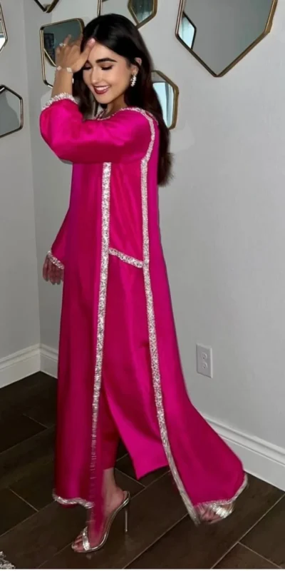 Stylish Pink Natural Crep Breads Work Salwar Suit
