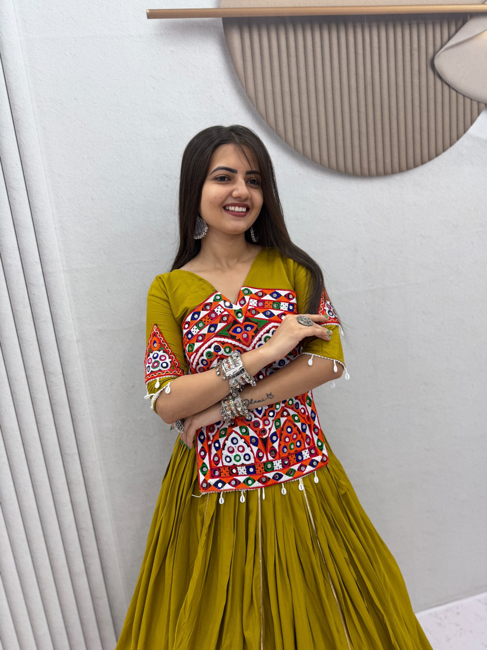 PC 595 Mustered in Pure Cotton Mirror Work & Gamthi Work Lehenga Choli . Exclusive Offer ₹3099. Delivery 4-6 Working Days. Shop now. | Lehenga, Bollywood Lehenga, Creative Lehenga, Designer Lehenga, Embroidered Lehenga, Party Wear Lehenga