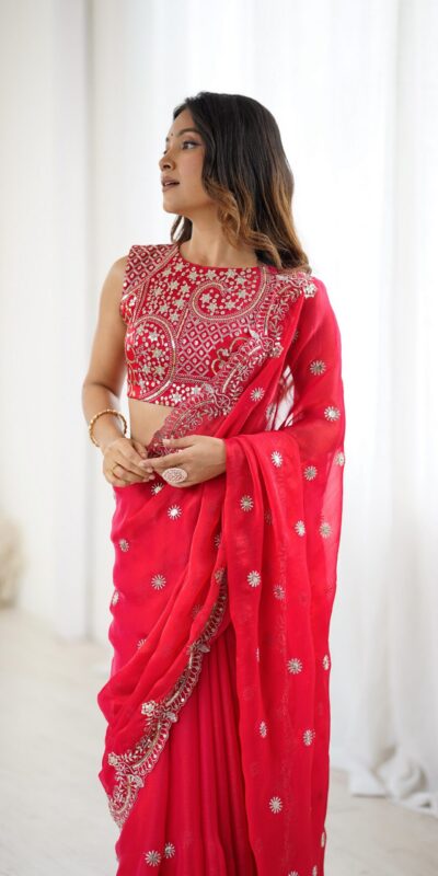 SP 88 Red Red Fendy Chiffon Saree with Embroidery Work & Sequins Work. Special Price ₹2149. Delivery 4-6 Working Days. Shop now. | Designer Sarees, Modern Digital sarees, Sarees, Bollywood Sarees, Creative Sarees, Embroidered Sarees, Ethnic Saree, Party Wear Sarees