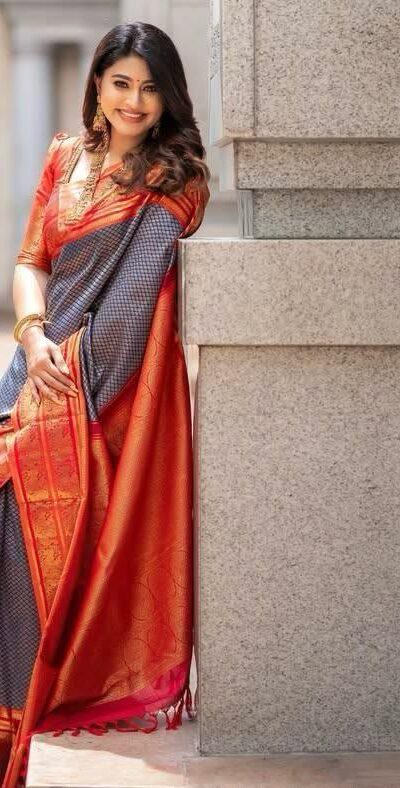 KPR 274 Grey Soft Lichi Silk Saree with Lace Work & Lace Border. Introductory Price ₹1649. Delivery 4-6 Working Days. Shop now. | Designer Sarees, Modern Digital sarees, Sarees, Bollywood Sarees, Creative Sarees, Embroidered Sarees, Ethnic Saree, Party Wear Sarees