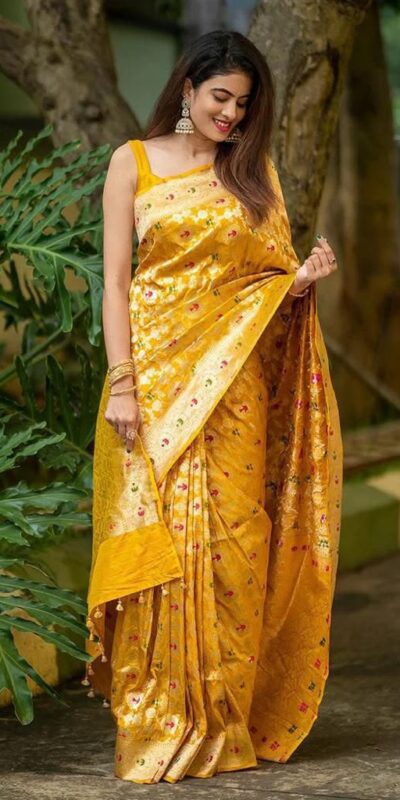 KP 6080 Yellow Soft Lichi Silk Saree with Lace Work & Lace Border. Introductory Price ₹1649. Delivery 4-6 Working Days. Shop now. | Designer Sarees, Modern Digital sarees, Sarees, Bollywood Sarees, Creative Sarees, Embroidered Sarees, Ethnic Saree, Party Wear Sarees