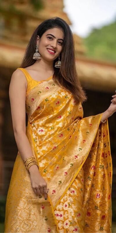 KP 6080 Yellow Soft Lichi Silk Saree with Lace Work & Lace Border. Introductory Price ₹1649. Delivery 4-6 Working Days. Shop now. | Designer Sarees, Modern Digital sarees, Sarees, Bollywood Sarees, Creative Sarees, Embroidered Sarees, Ethnic Saree, Party Wear Sarees