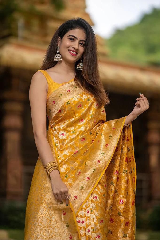 KP 6080 Yellow Soft Lichi Silk Saree with Lace Work & Lace Border. Introductory Price ₹1649. Delivery 4-6 Working Days. Shop now. | Designer Sarees, Modern Digital sarees, Sarees, Bollywood Sarees, Creative Sarees, Embroidered Sarees, Ethnic Saree, Party Wear Sarees