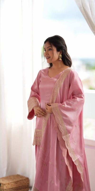KB 304 Pink in Glass Roman Silk. Sequins Work & Embroidery Work Salwar Suit Festive Deal ₹1999. Delivery 4-6 Working Days. Shop now. | Jump Suits, Salwar suit, Casual Suits, Creative suits, Designer Suits, Palazzo Suits, Party Wear Suits, Patiala Suits, Straight Suits