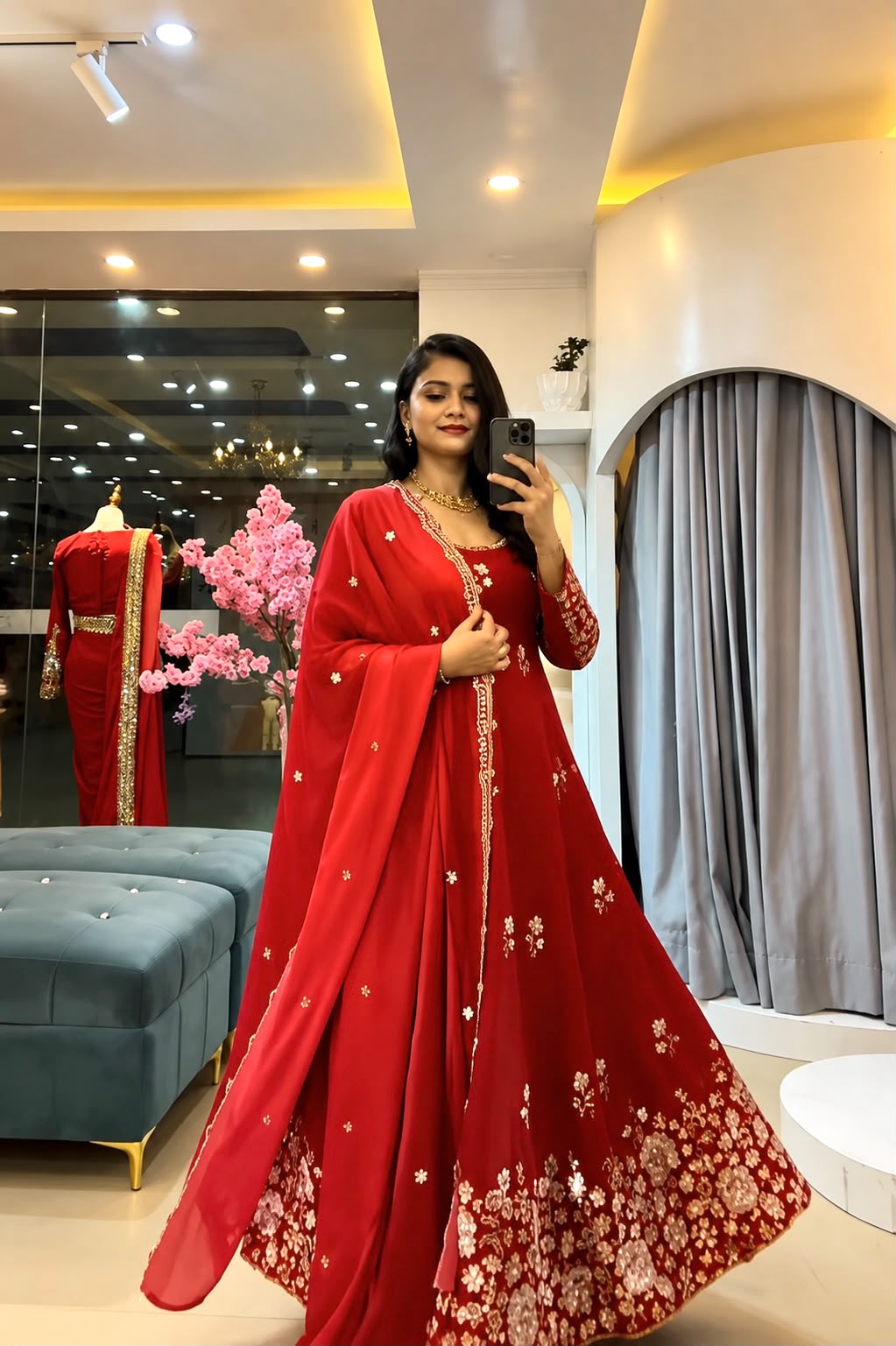 SSR 548 Red Fendy Silk Gown with Sequins Work & Thread Embroidery. Now at just ₹2399. Delivery 4-6 Working Days. Shop now. | Gowns, Bollywood Gowns, Creative Gowns, Designer Gowns, Embroidered Gowns, Party Wear Gowns
