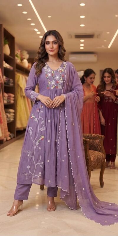 LG 2131 Lavender Mul Chanderi Salwar Suit with Embroidery Work & Sequins Work. Festive Deal ₹2199. Delivery 4-6 Working Days. Shop nowp | Jump Suits, Salwar suit, Casual Suits, Creative suits, Designer Suits, Palazzo Suits, Party Wear Suits, Patiala Suits, Straight Suits