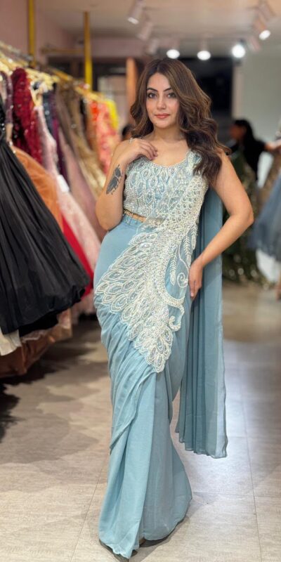 ST 1194 Sky Blue Soft Rangoli Silk Saree with Embroidery Work & Lace Work. Special Price ₹2299. Delivery 4-6 Working Days. Shop now. | Designer Sarees, Modern Digital sarees, Sarees, Bollywood Sarees, Creative Sarees, Embroidered Sarees, Ethnic Saree, Party Wear Sarees
