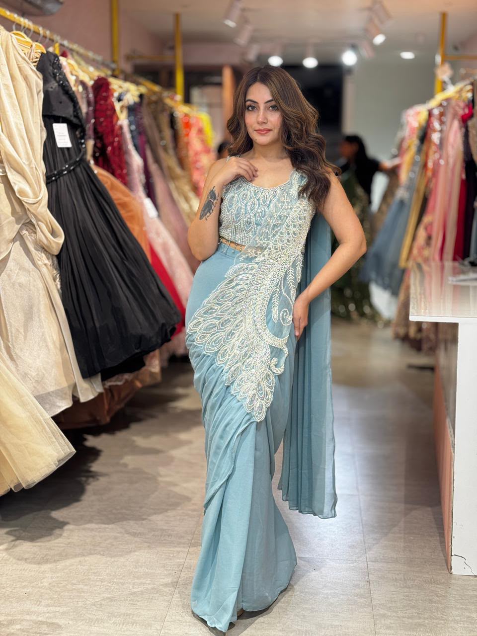 ST 1194 Sky Blue Soft Rangoli Silk Saree with Embroidery Work & Lace Work. Special Price ₹2299. Delivery 4-6 Working Days. Shop now. | Designer Sarees, Modern Digital sarees, Sarees, Bollywood Sarees, Creative Sarees, Embroidered Sarees, Ethnic Saree, Party Wear Sarees