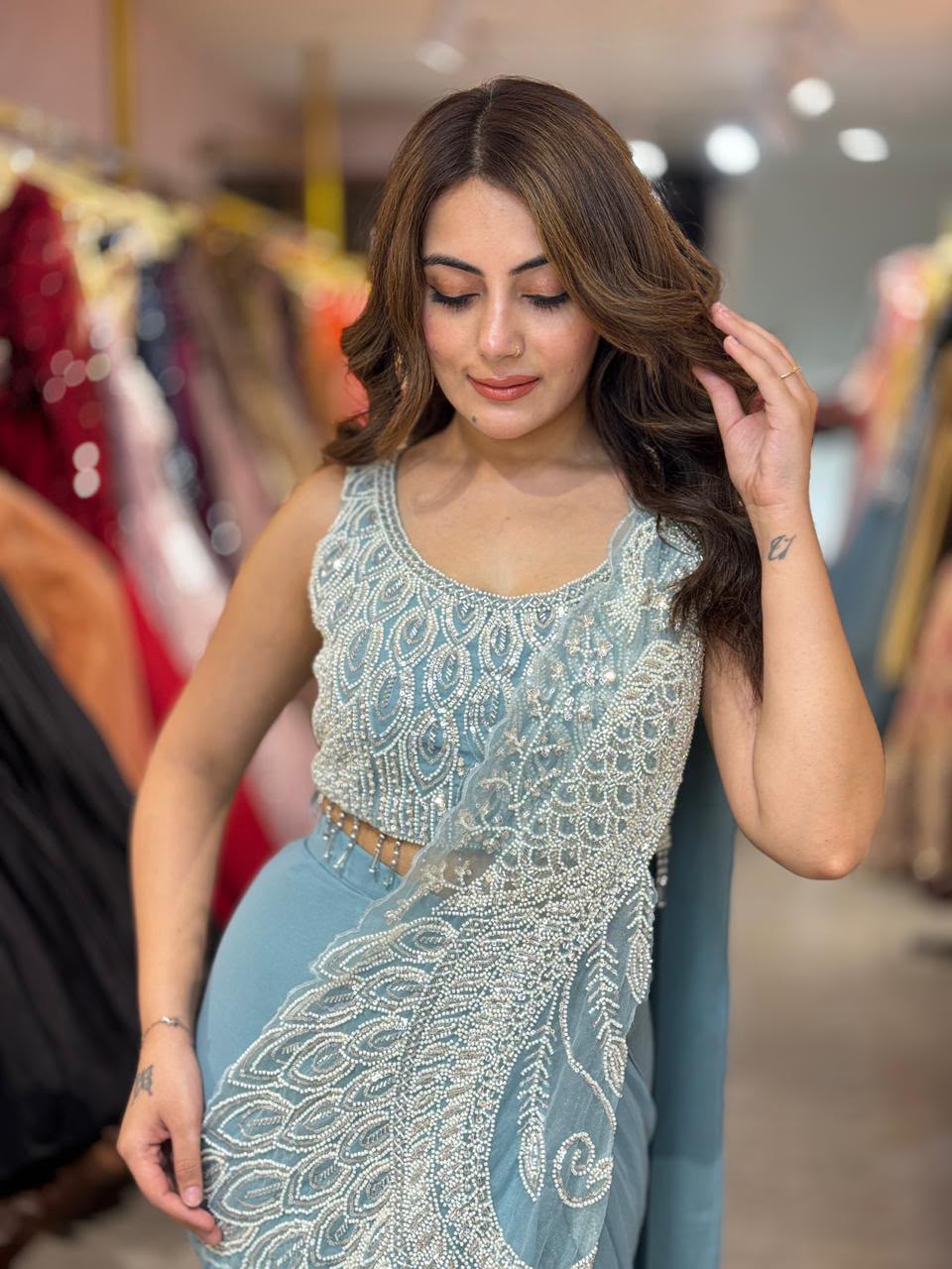 ST 1194 Sky Blue Soft Rangoli Silk Saree with Embroidery Work & Lace Work. Special Price ₹2299. Delivery 4-6 Working Days. Shop now. | Designer Sarees, Modern Digital sarees, Sarees, Bollywood Sarees, Creative Sarees, Embroidered Sarees, Ethnic Saree, Party Wear Sarees