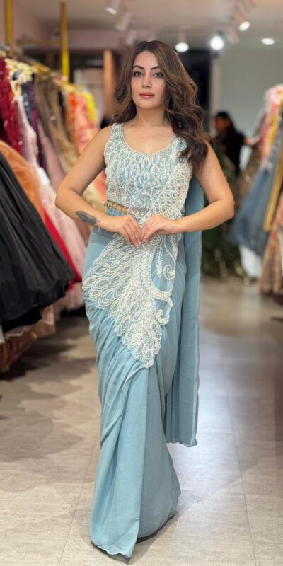 ST 1194 Sky Blue Soft Rangoli Silk Saree with Embroidery Work & Lace Work. Special Price ₹2299. Delivery 4-6 Working Days. Shop now. | Designer Sarees, Modern Digital sarees, Sarees, Bollywood Sarees, Creative Sarees, Embroidered Sarees, Ethnic Saree, Party Wear Sarees