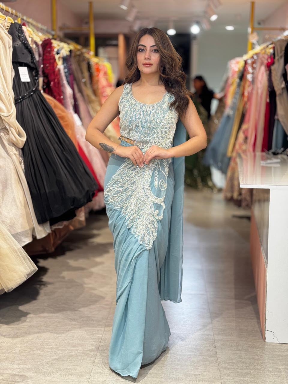 ST 1194 Sky Blue Soft Rangoli Silk Saree with Embroidery Work & Lace Work. Special Price ₹2299. Delivery 4-6 Working Days. Shop now. | Designer Sarees, Modern Digital sarees, Sarees, Bollywood Sarees, Creative Sarees, Embroidered Sarees, Ethnic Saree, Party Wear Sarees